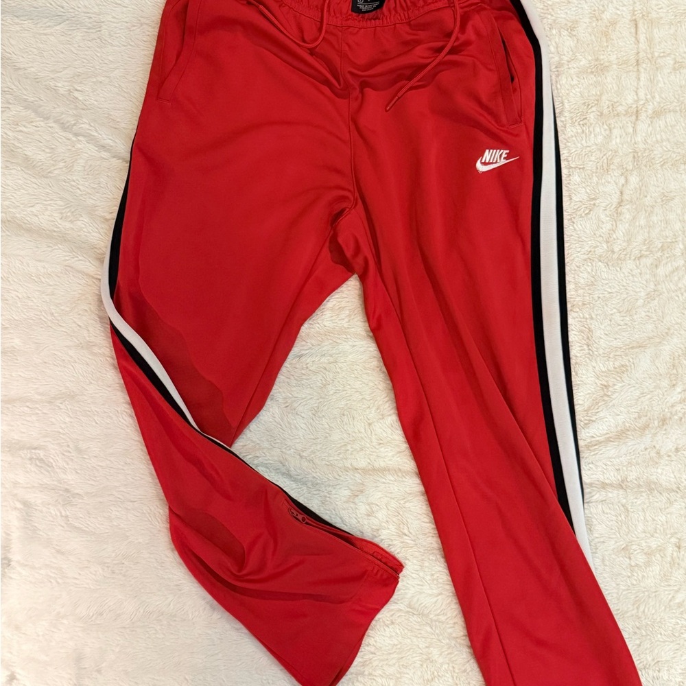 Nike Red Sweatpants with Black and White Stripes